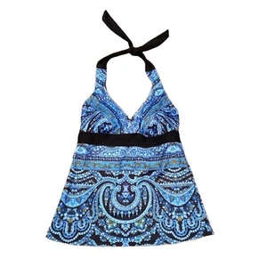 Athleta Tankini Swim Underwire Padded Bra Halter Top Swimsuit Paisley 32 B/C - Picture 1 of 4
