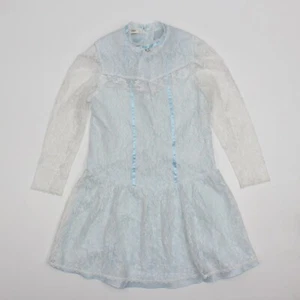 Traci Lynn California Girl's Size 12 white / Blue Long Sleeve Vintage Dress - Picture 1 of 7
