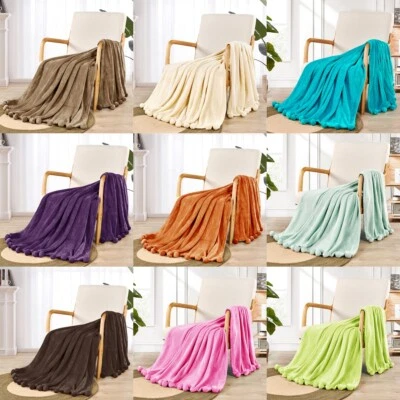 Boho Fleece Throw Blanket with Pompom Fringe – Lightweight, Warm & Cozy Decor - Image 1 of 4