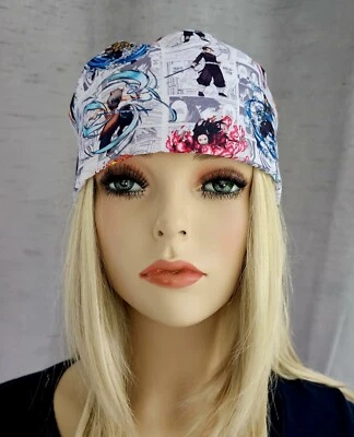 DEMON SLAYER ANIME WITH B/W MANGA MEDICAL NURSE SCRUB CAP ( 2 SIZE SELECTION )  - Image 1 of 4