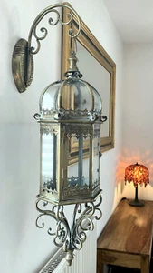 Jugendstil Wandlaterne Windlicht Glas Metall Laterne 86 cm Antik Stil Art déco - Bild 1 von 11