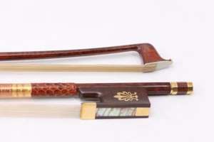 4/4 Size Snakewood Violin Bow Straight Premium Natural Horse Hair inlay pattern - Picture 1 of 7