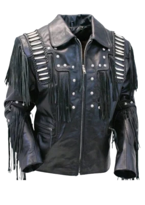 Men Western Cowboy Fringe Jacket Beaded Native American Real Leather Jacket - Image 1 of 4