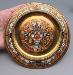 Colorido Latón Esmaltado 5.5” Placa de Calendario Maya Cancún México Colgante de Pared - Imagen 1 de 5