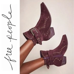 Free People Billy Western Botas Botines Gamuza Tachonado Vino Púrpura Talla 37 7 - Imagen 1 de 10