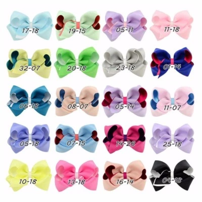 20 Pcs 4" Girls Grosgrain Ribbon Hair Clips  Double Color hair bows For Girls - Image 1 of 4