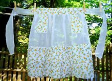 Vintage 60's Golden Yellow Tiny Cabbage Rose Print Fancy Organza Hostess Apron