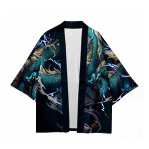 Da Uomo Retrò Giapponese Dragon Cardigan Accappatoio Larga Kimono Yukata Festa - Foto 1 di 4