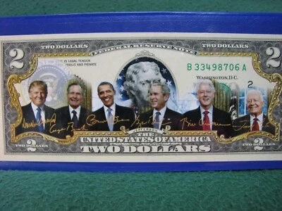 U.S.  $ 2 Federal Reserve Note LIVING PRESIDENTS  Commemorative Note In Plastic - Image 1 of 4