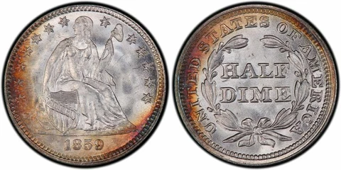 1859 H10C Liberty Seated Half Dime PCGS MS67+ # 5293 Cover