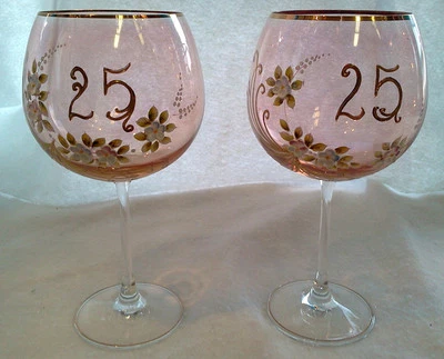 25-я ГОДОВЩИНА РУЧНАЯ РОСПИСЬ РЕЛЬЕФ КРИСТАЛЛ ВИНА БОКАЛЫ ЧЕШСКИЙ - Изображение 1 из 2