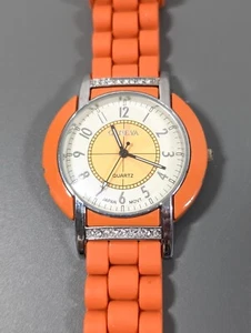 Geneva Womens Orange Jelly Band Watch Crystal Accent Silicone Rubber New Battery - Picture 1 of 13