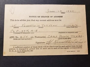 APO 254 CAMP BOWIE, TEXAS 1943 WWII Army Cover 37th AR Change of Address - Picture 1 of 2