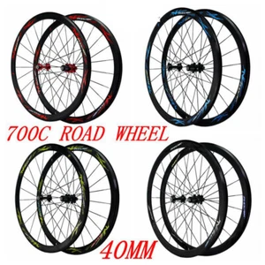 700C Racing Bicycle Wheelset Road Bike Wheels 4 Bearing Flat Spokes Rim 40mm QR - Picture 1 of 19