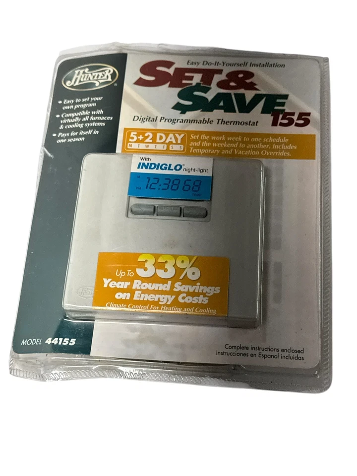 Hunter Digital Programmable Thermostat Model 44155  Set & Save 155 New /Open Box - Image 1 of 2