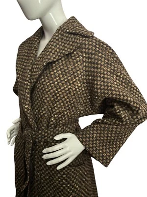 Abrigo Pauline Trigere de Colección Años 70 Grueso Lana Tweed Envoltura Plisado Invertido Abrigo Cocoon Foto 1 de 4
