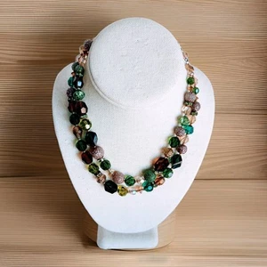 Signed Hattie Carnegie 2 Strand Gripoix Art Glass AB Multicolor Beads Necklace - Picture 1 of 24