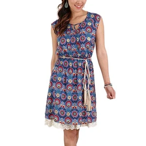 Matilda Jane Small Plendid Kleid blau Blumen Gürtel über Knie Damen 746 - Bild 1 von 12