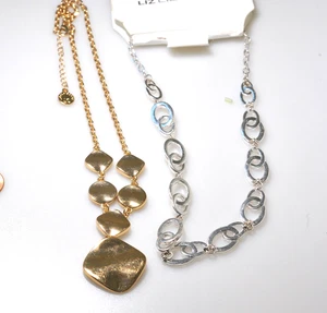 Liz Claiborne Necklace LOT gold silver Square drop chunky link Jewelry N3 - Picture 1 of 13