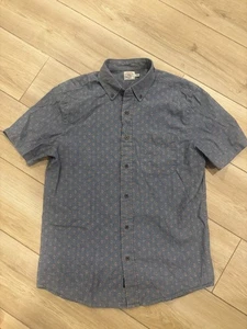 Faherty Medium M Blue Floral Print Short Sleeve Cotton Blend Button Down Shirt - Picture 1 of 6