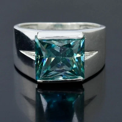 RARO Anillo solitario de diamantes tratados azules corte princesa de 6,50 quilates en plata 925 Foto 1 de 4