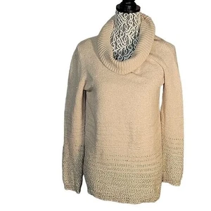 CALVIN KLEIN Women's Cowl Neck Oversized Metallic Gold Beige M Bohemian Chic - Picture 1 of 8