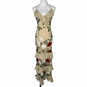 Lulus Maxi Dress XS Beige Floral Embroidered Ruffled Tiered Romantic Feminine - Picture 1 of 11