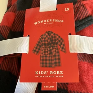 Kids Size 10 Robe w/ Sash & Pockets Red & Black Buffalo Plaid Fleece Unisex C287 - Picture 1 of 2