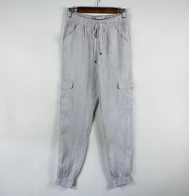 Pantalones Jogger Nicole Miller Talla Pequeña Lino Pull On Cargo Tostados Foto 1 de 4