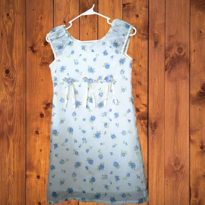 Place Princess Girl's Size 12 White And Blue Floral Sleeveless Dress Zip Back - Image 1 of 4