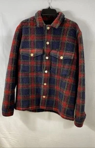 All Saints Fuzzy Plaid Wool Blend Overshirt Shirt Jacket Red Blue Sz XL - Picture 1 of 6