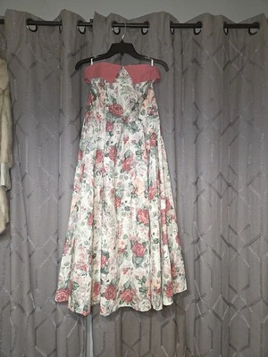 Vintage Laura Ashley Strapless Rose Print Dress 10 - Image 1 of 4