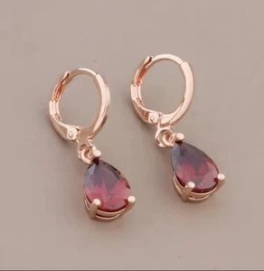 9ct Rose Gold filled Lab-created Red Garnet Teardrop Earrings FREE BOX (9176) - Picture 1 of 12