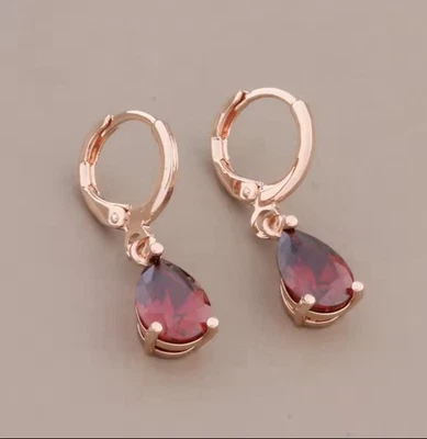 9ct Rose Gold filled Lab-created Red Garnet Teardrop Earrings FREE BOX (9176) - Image 1 of 4