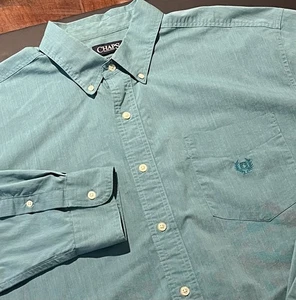 CHAPS 2XB Men’s Long Sleeve Button Down Plain Green Easy Care Shirt Pocket Logo - Picture 1 of 7