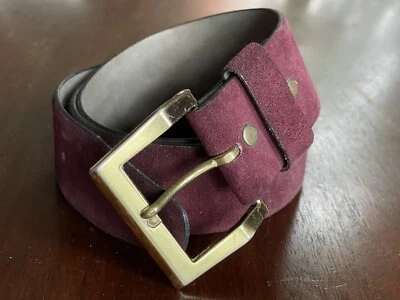 Vintage leather Belt 80s Burgundy Suede Size 34 36 Brass Buckle - Image 1 of 4