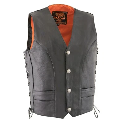 Milwaukee Leather ML1369 Men's Black Premium Side-Lace Vest with Buffalo Snaps - Image 1 of 4