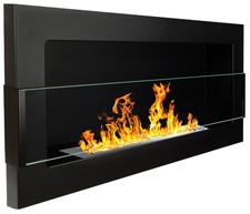 900x400 mm Gelkamin Bio-Ethanolkamin Biokamin Wandkamin schwarz matt + Scheibe
