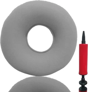 Grey Inflatable Donut Cushion with A Pump,Pillow Flocked Fabric Air Pillow for - Picture 1 of 7
