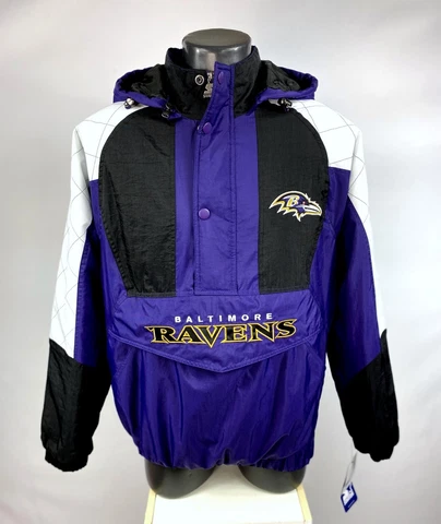Ravens Jacket Baltimore Starter Hooded Half Zip Pullover Jacket S M LG XL 2X Cover