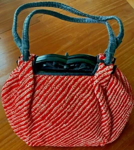 Vintage handgefertigter japanischer Shibori geknoteter Kimono Handtasche/handgeschnitzter Holzrahmen - Bild 1 von 9