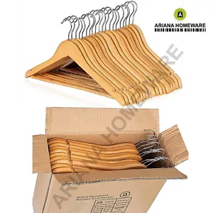 20 - 200 WOODEN COAT HANGERS SUIT GARMENTS CLOTHES WOOD HANGER TROUSER BAR SET - Picture 1 of 15