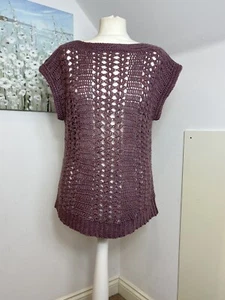 Vintage 80’s Handmade Heather Purple Loose Crochet Knit Layering Top UK 10-12 - Picture 1 of 11