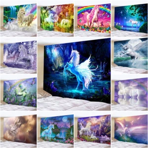 Large Unicorn Tapestry Scenery 3D Wall Hanging Bedspread Throw Blanket Backdrop - Picture 1 of 19