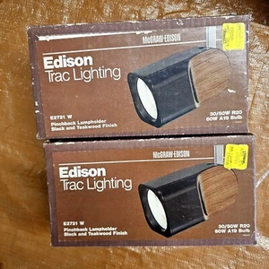 NOS Edison Trac lighting Model E2721 Pinchback Lampholder Black & Teakwood- READ - Picture 1 of 12