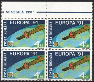 ROMANIA 1991 Europa, SPACE, CEPT, Block of 4 - MNH - Picture 1 of 1