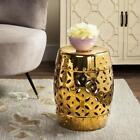 SAFAVIEH Side Table 18.5" Weather Resistant Modern Drum Classic Plastic Gold