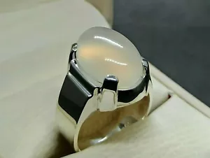 Natürlicher weißer Quarz Sterlingsilber 925 Mondstein Handarbeit Dur e Nadschaf Herren Ring - Bild 1 von 12