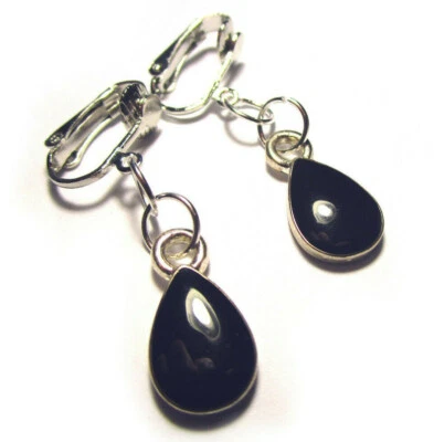 Ohrclips schwarz Tropfen Clips Ohrringe ohne Ohrlöcher - Bild 1 von 4