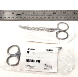 2 Pack Grafco Curved Operating Scissors, 4.5", Sharp/Blunt, Stainless Steel 2633 - Picture 1 of 2